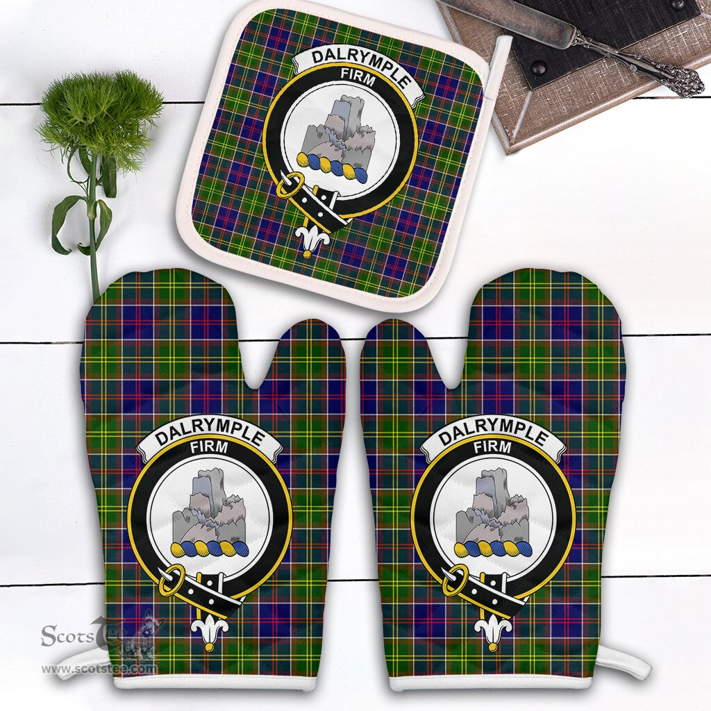 Scottish Dalrymple Clan Crest Tartan Oven Mitt And Pot Holder Set (2 Oven Mitts + 1 Pot Holder)