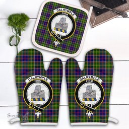Scottish Dalrymple Clan Crest Tartan Oven Mitt And Pot Holder Set (2 Oven Mitts + 1 Pot Holder)