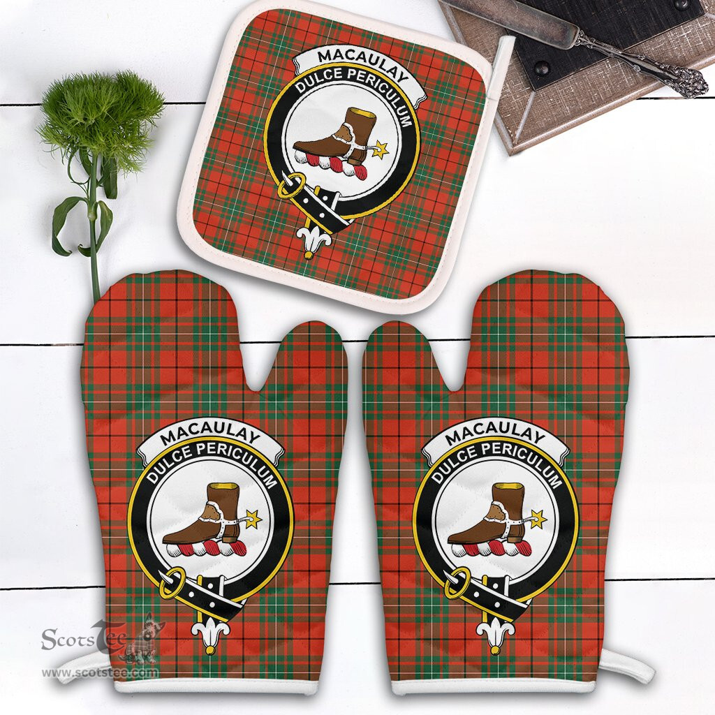 Scottish MacAulay Ancient Clan Crest Tartan Oven Mitt And Pot Holder Set (2 Oven Mitts + 1 Pot Holder)