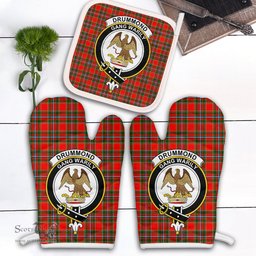 Scottish Drummond Of Perth Clan Crest Tartan Oven Mitt And Pot Holder Set (2 Oven Mitts + 1 Pot Holder)