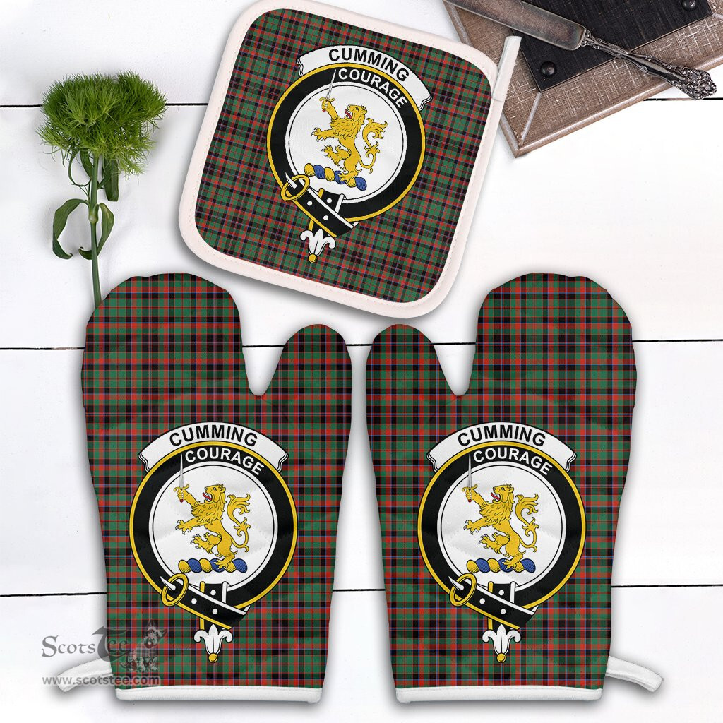 Scottish Cumming Hunting Ancient Clan Crest Tartan Oven Mitt And Pot Holder Set (2 Oven Mitts + 1 Pot Holder)