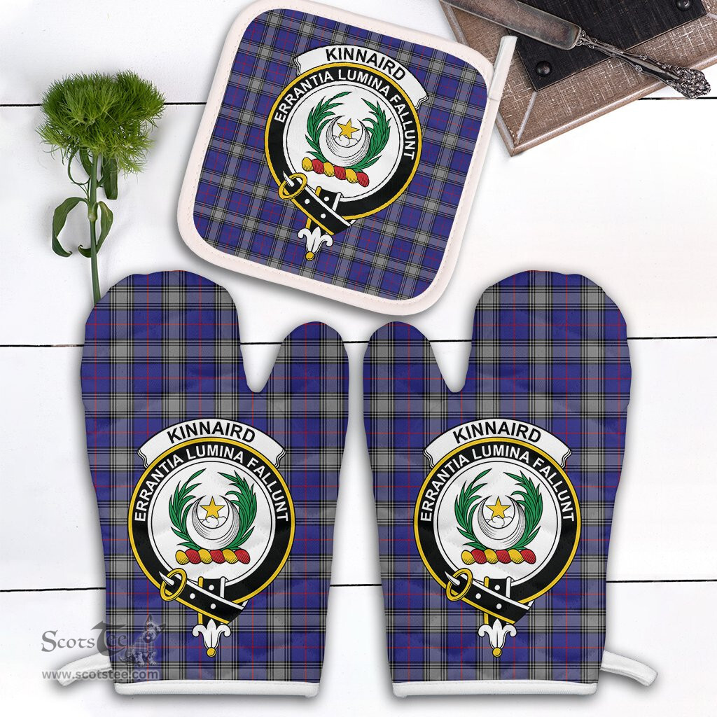 Scottish Kinnaird Clan Crest Tartan Oven Mitt And Pot Holder Set (2 Oven Mitts + 1 Pot Holder)