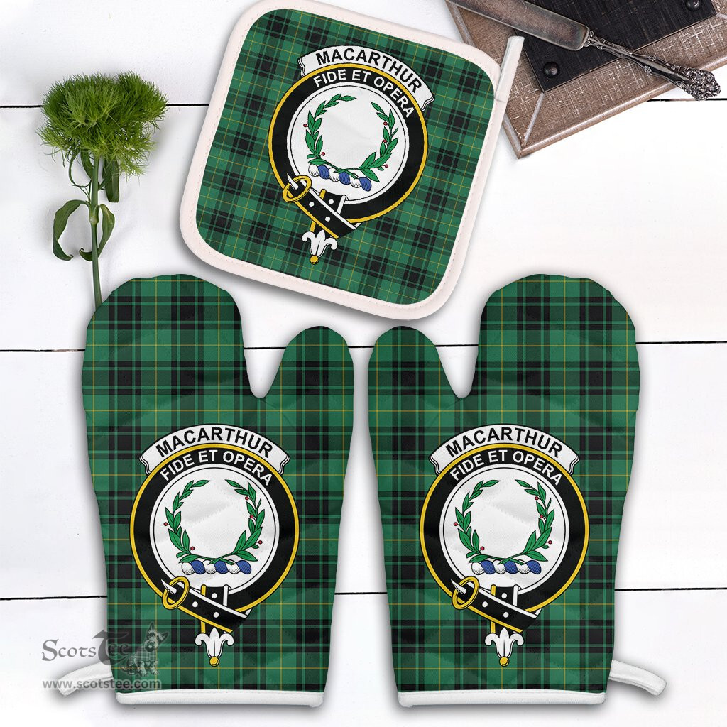 Scottish MacArthur Ancient Clan Crest Tartan Oven Mitt And Pot Holder Set (2 Oven Mitts + 1 Pot Holder)