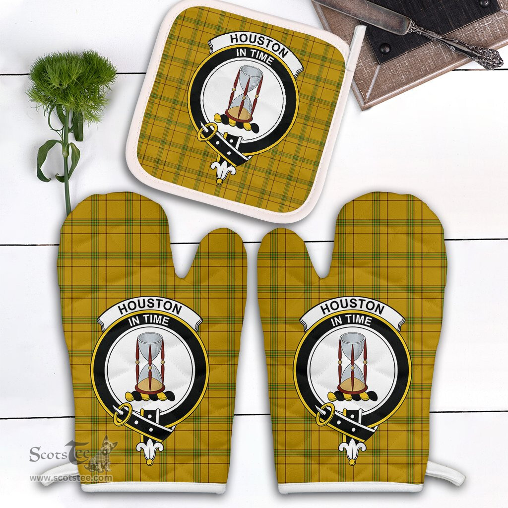Scottish Houston Clan Crest Tartan Oven Mitt And Pot Holder Set (2 Oven Mitts + 1 Pot Holder)