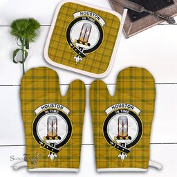 Scottish Houston Clan Crest Tartan Oven Mitt And Pot Holder Set (2 Oven Mitts + 1 Pot Holder)