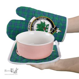 Scottish Irvine Ancient Clan Crest Tartan Oven Mitt And Pot Holder Set (2 Oven Mitts + 1 Pot Holder)