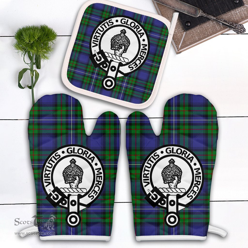 Scottish Donnachaidh Clan Crest Tartan Oven Mitt And Pot Holder Set (2 Oven Mitts + 1 Pot Holder)