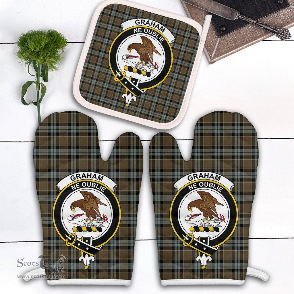 Scottish Graham Of Menteith Weathered Clan Crest Tartan Oven Mitt And Pot Holder Set (2 Oven Mitts + 1 Pot Holder)
