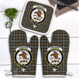 Scottish Graham Of Menteith Weathered Clan Crest Tartan Oven Mitt And Pot Holder Set (2 Oven Mitts + 1 Pot Holder)