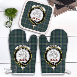 Scottish Kennedy Modern Clan Crest Tartan Oven Mitt And Pot Holder Set (2 Oven Mitts + 1 Pot Holder)