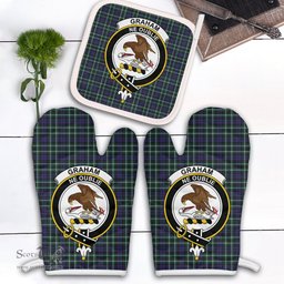 Scottish Graham Of Montrose Modern Clan Crest Tartan Oven Mitt And Pot Holder Set (2 Oven Mitts + 1 Pot Holder)
