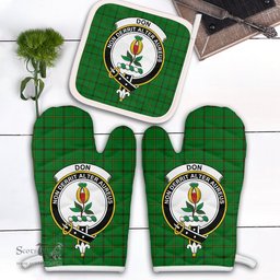 Scottish Don Clan Crest Tartan Oven Mitt And Pot Holder Set (2 Oven Mitts + 1 Pot Holder)