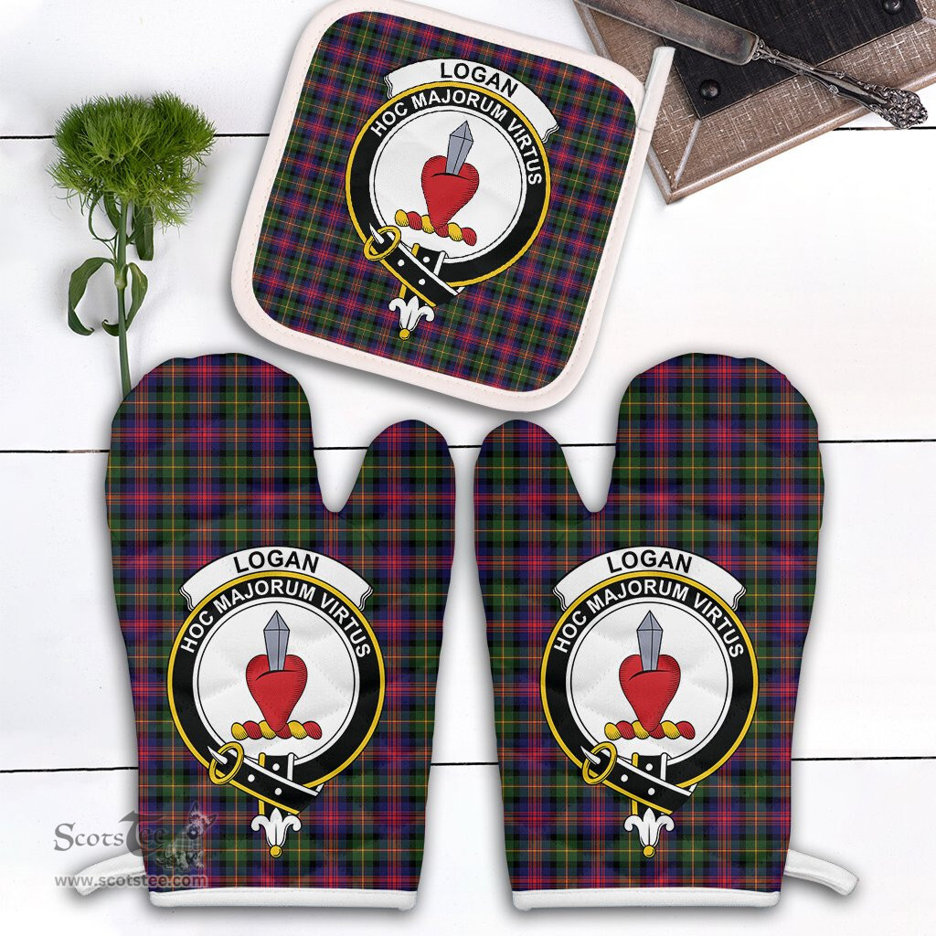 Scottish Logan Modern Clan Crest Tartan Oven Mitt And Pot Holder Set (2 Oven Mitts + 1 Pot Holder)