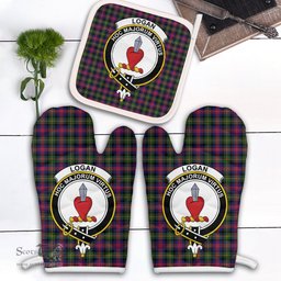 Scottish Logan Modern Clan Crest Tartan Oven Mitt And Pot Holder Set (2 Oven Mitts + 1 Pot Holder)