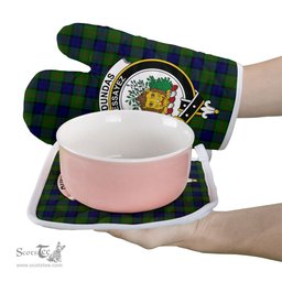 Scottish Dundas Modern Clan Crest Tartan Oven Mitt And Pot Holder Set (2 Oven Mitts + 1 Pot Holder)