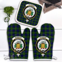 Scottish Dundas Modern Clan Crest Tartan Oven Mitt And Pot Holder Set (2 Oven Mitts + 1 Pot Holder)