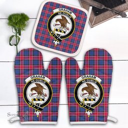 Scottish Graham Of Menteith Red Clan Crest Tartan Oven Mitt And Pot Holder Set (2 Oven Mitts + 1 Pot Holder)