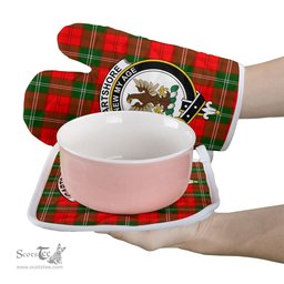 Scottish Gartshore Clan Crest Tartan Oven Mitt And Pot Holder Set (2 Oven Mitts + 1 Pot Holder)