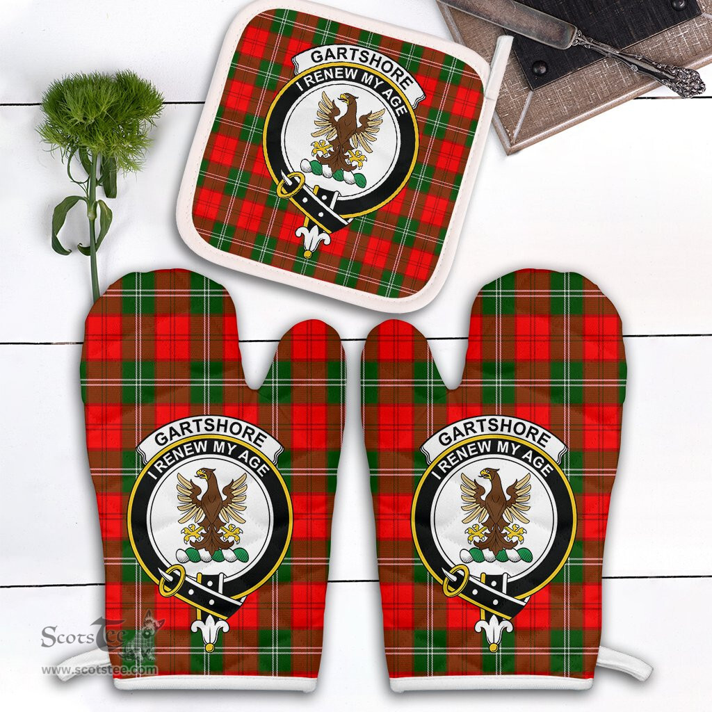 Scottish Gartshore Clan Crest Tartan Oven Mitt And Pot Holder Set (2 Oven Mitts + 1 Pot Holder)