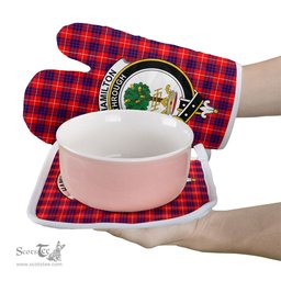 Scottish Hamilton Modern Clan Crest Tartan Oven Mitt And Pot Holder Set (2 Oven Mitts + 1 Pot Holder)