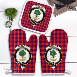 Scottish Hamilton Modern Clan Crest Tartan Oven Mitt And Pot Holder Set (2 Oven Mitts + 1 Pot Holder)