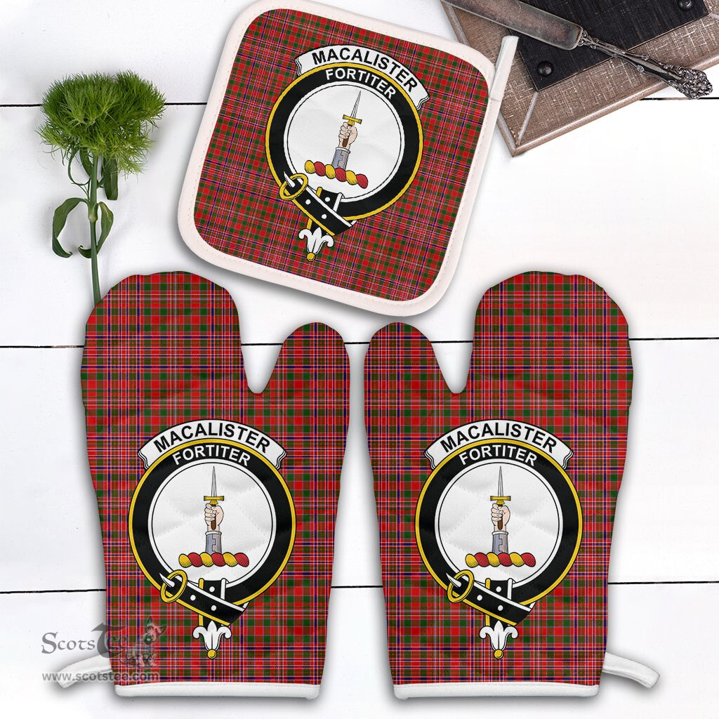 Scottish MacAlister Modern Clan Crest Tartan Oven Mitt And Pot Holder Set (2 Oven Mitts + 1 Pot Holder)