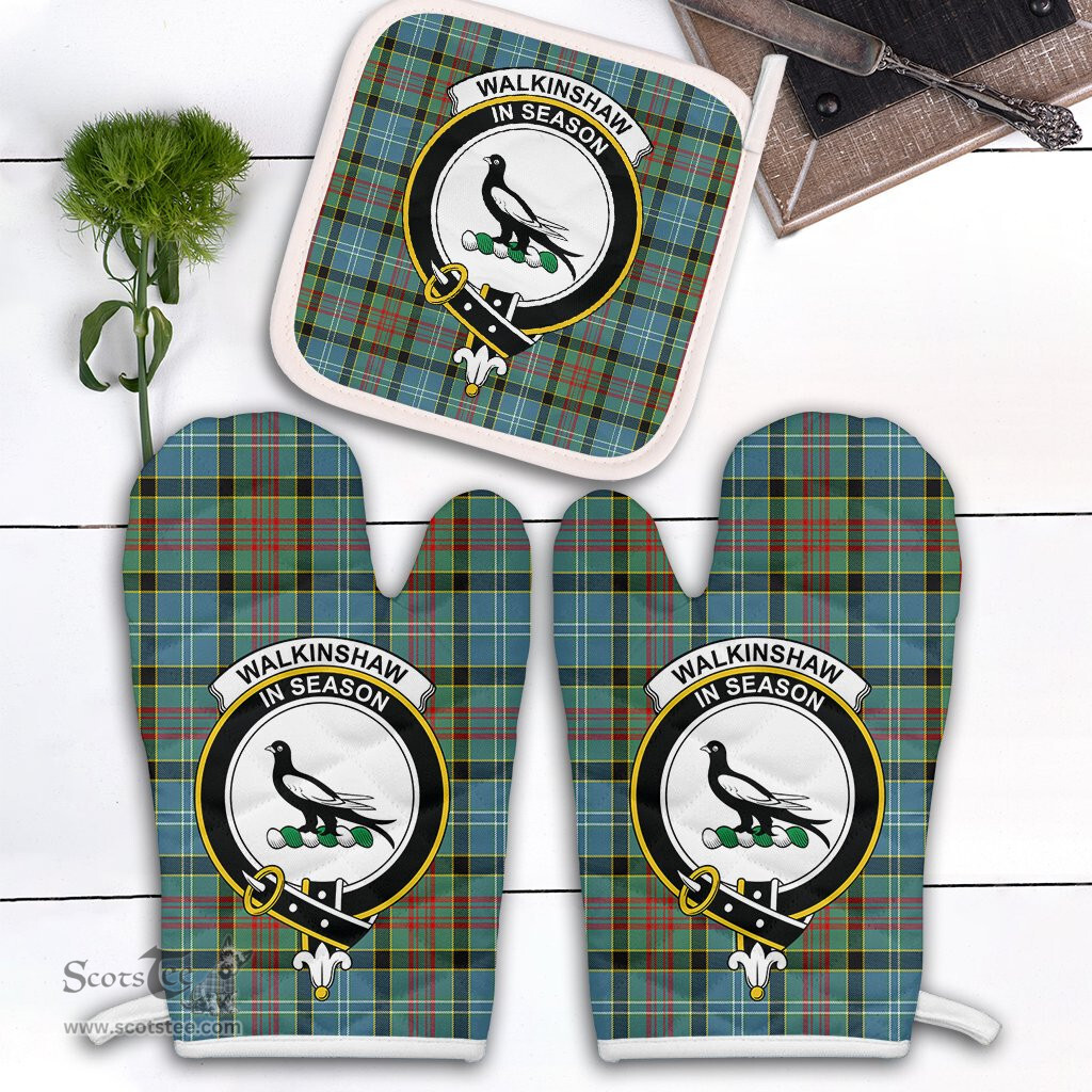 Scottish Walkinshaw Clan Crest Tartan Oven Mitt And Pot Holder Set (2 Oven Mitts + 1 Pot Holder)