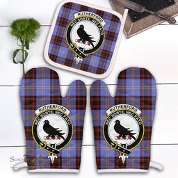 Scottish Rutherford Clan Crest Tartan Oven Mitt And Pot Holder Set (2 Oven Mitts + 1 Pot Holder)