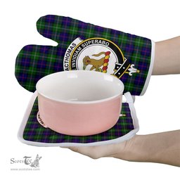 Scottish MacThomas Modern Clan Crest Tartan Oven Mitt And Pot Holder Set (2 Oven Mitts + 1 Pot Holder)