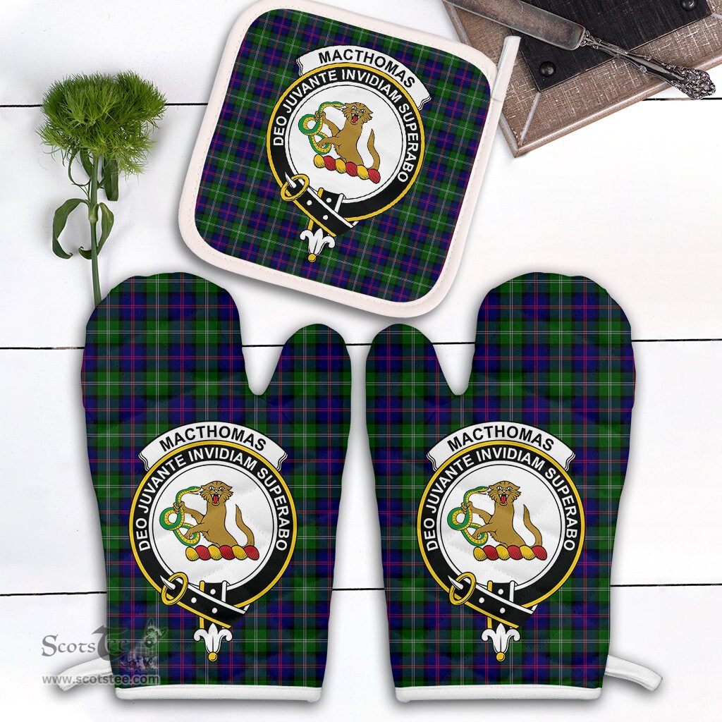 Scottish MacThomas Modern Clan Crest Tartan Oven Mitt And Pot Holder Set (2 Oven Mitts + 1 Pot Holder)