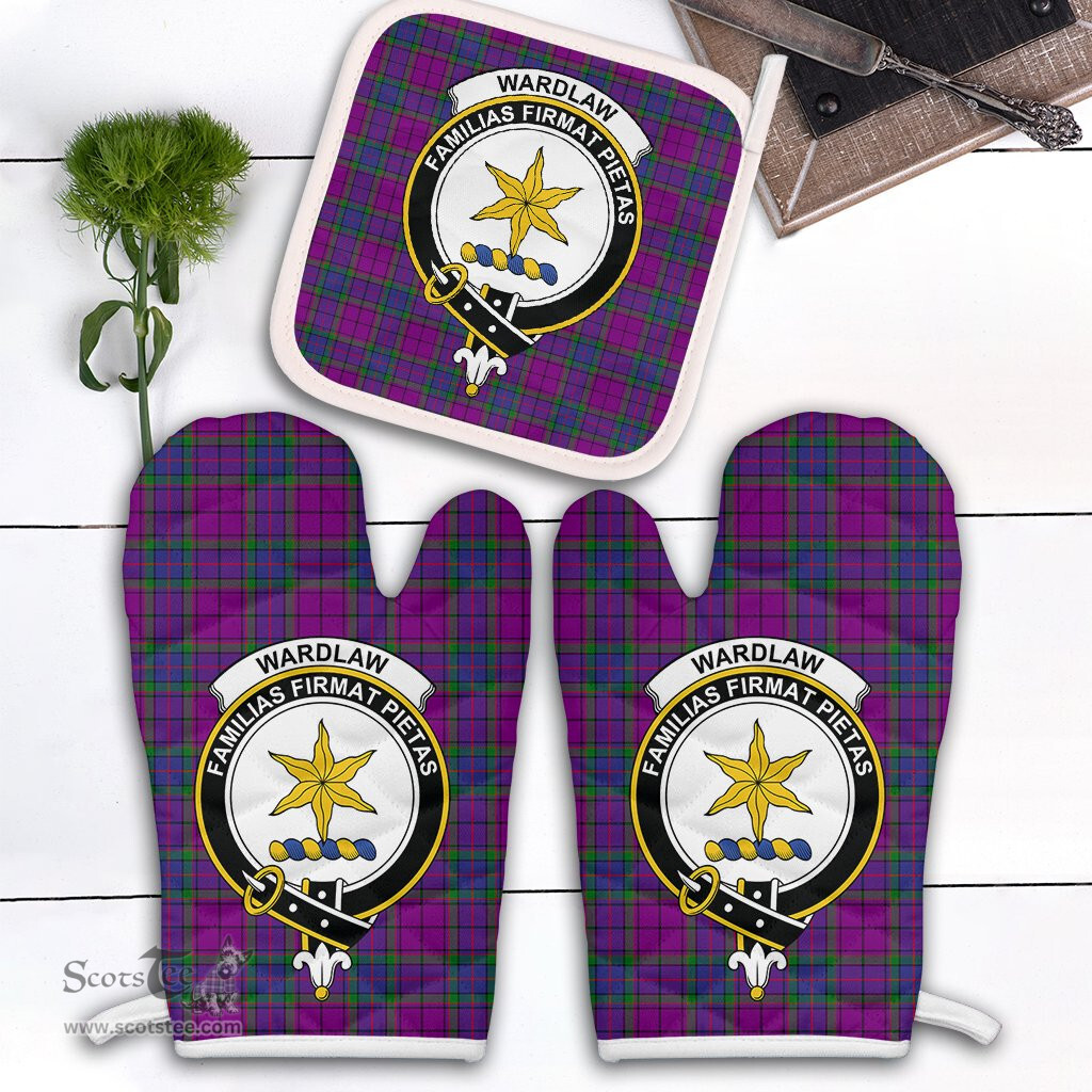Scottish Wardlaw Modern Clan Crest Tartan Oven Mitt And Pot Holder Set (2 Oven Mitts + 1 Pot Holder)