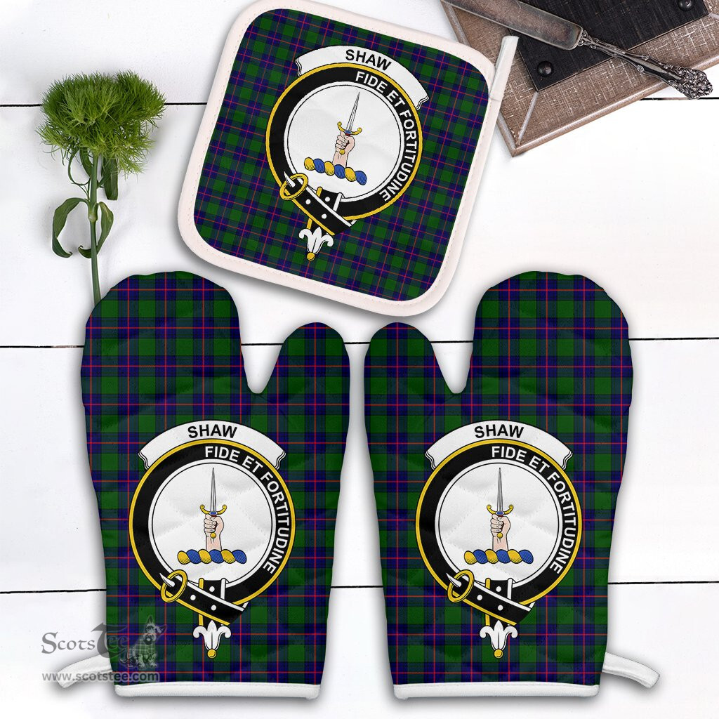 Scottish Shaw Modern Clan Crest Tartan Oven Mitt And Pot Holder Set (2 Oven Mitts + 1 Pot Holder)