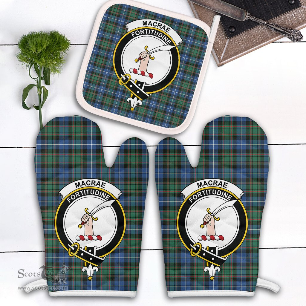 Scottish MacRae Hunting Ancient Clan Crest Tartan Oven Mitt And Pot Holder Set (2 Oven Mitts + 1 Pot Holder)