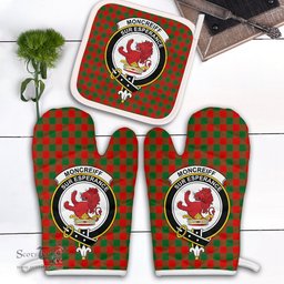 Scottish Moncrieff Clan Crest Tartan Oven Mitt And Pot Holder Set (2 Oven Mitts + 1 Pot Holder)