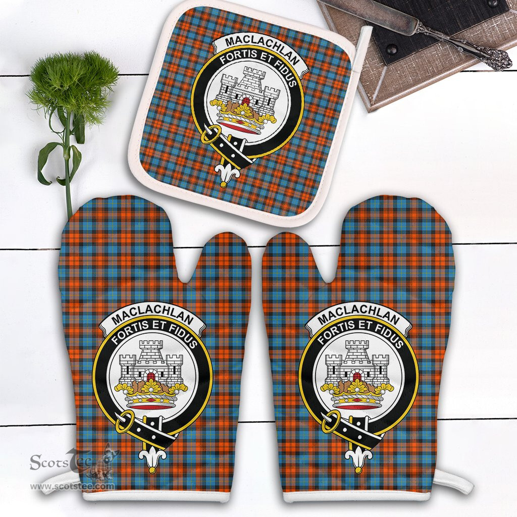 Scottish MacLachlan Ancient Clan Crest Tartan Oven Mitt And Pot Holder Set (2 Oven Mitts + 1 Pot Holder)