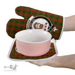 Scottish Menzies Green Modern Clan Crest Tartan Oven Mitt And Pot Holder Set (2 Oven Mitts + 1 Pot Holder)