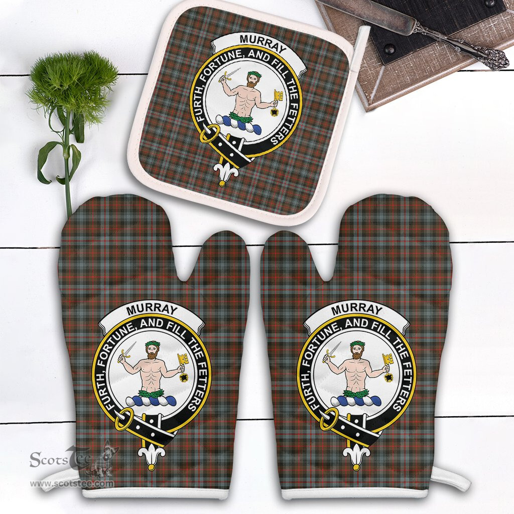 Scottish Murray Of Atholl Weathered Clan Crest Tartan Oven Mitt And Pot Holder Set (2 Oven Mitts + 1 Pot Holder)