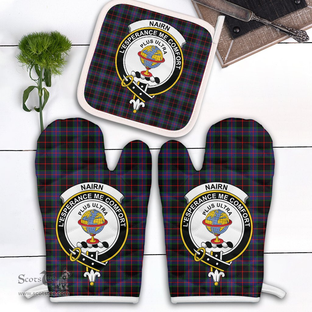 Scottish Nairn Clan Crest Tartan Oven Mitt And Pot Holder Set (2 Oven Mitts + 1 Pot Holder)