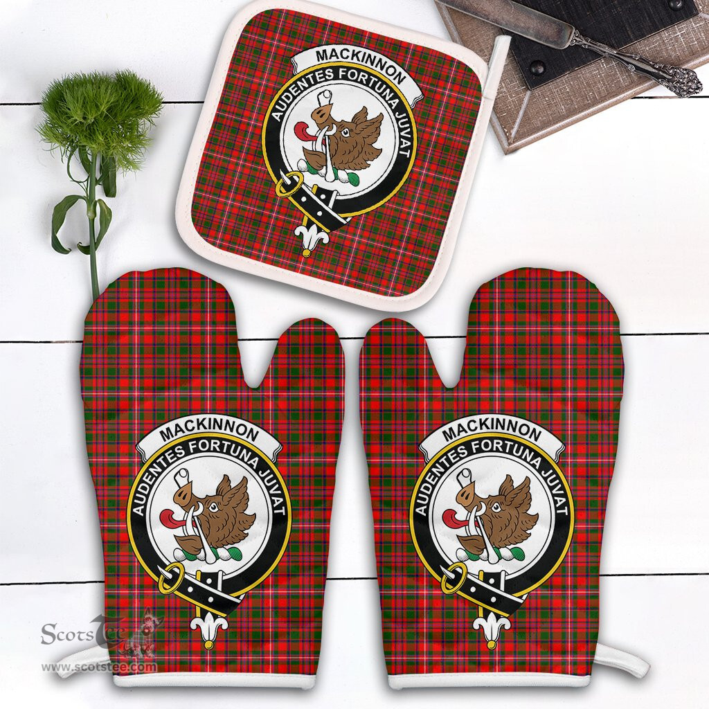 Scottish MacKinnon Modern Clan Crest Tartan Oven Mitt And Pot Holder Set (2 Oven Mitts + 1 Pot Holder)