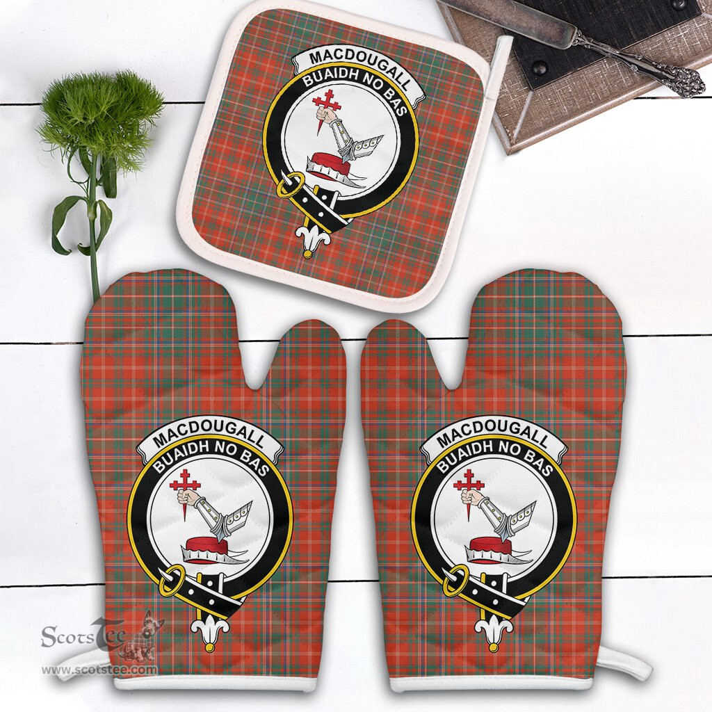 Scottish MacDougall Ancient Clan Crest Tartan Oven Mitt And Pot Holder Set (2 Oven Mitts + 1 Pot Holder)