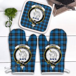 Scottish Ramsay Blue Ancient Clan Crest Tartan Oven Mitt And Pot Holder Set (2 Oven Mitts + 1 Pot Holder)