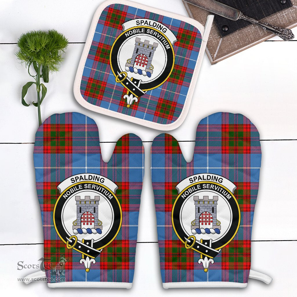 Scottish Spalding Clan Crest Tartan Oven Mitt And Pot Holder Set (2 Oven Mitts + 1 Pot Holder)