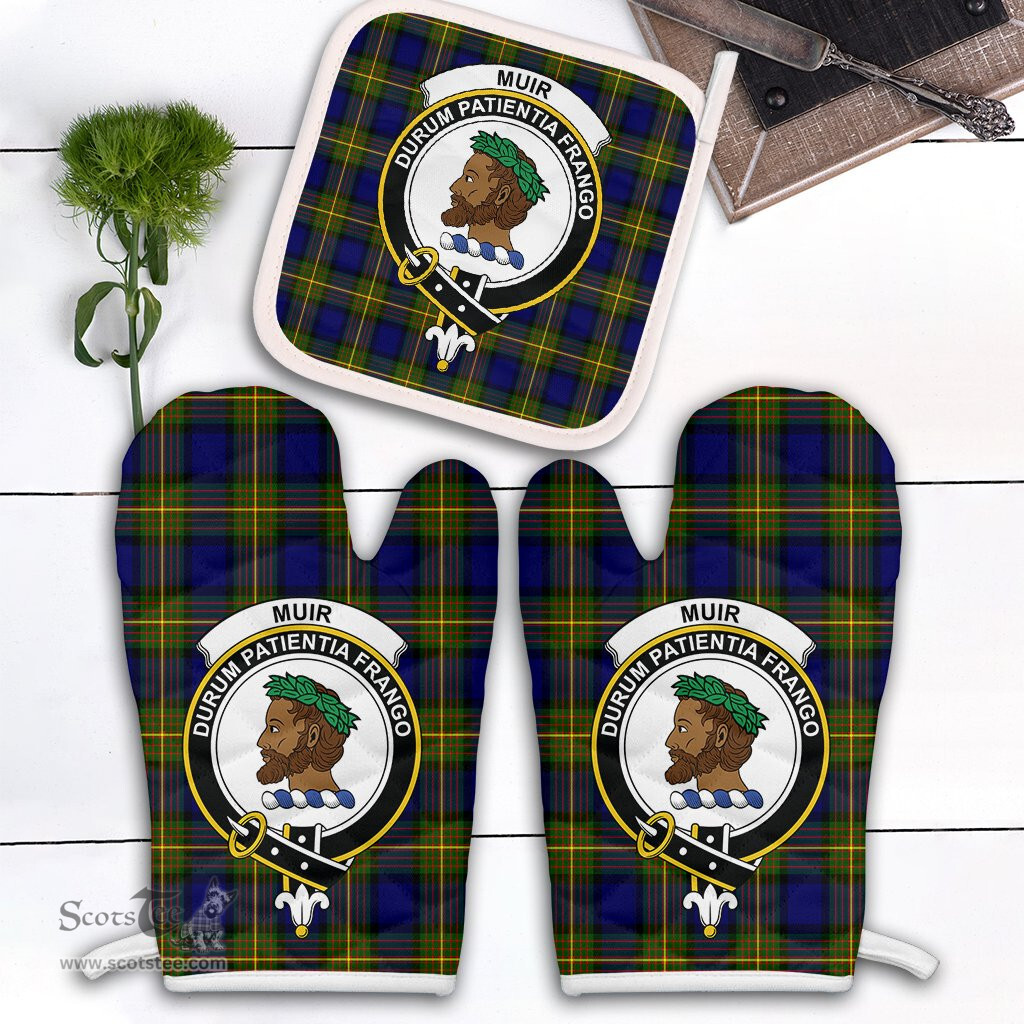 Scottish Muir Clan Crest Tartan Oven Mitt And Pot Holder Set (2 Oven Mitts + 1 Pot Holder)