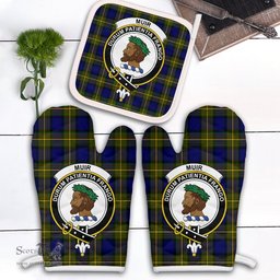 Scottish Muir Clan Crest Tartan Oven Mitt And Pot Holder Set (2 Oven Mitts + 1 Pot Holder)