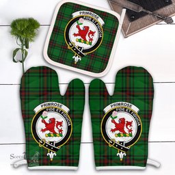 Scottish Primrose Clan Crest Tartan Oven Mitt And Pot Holder Set (2 Oven Mitts + 1 Pot Holder)