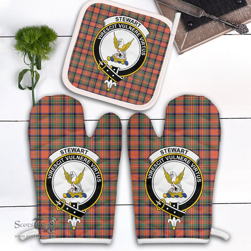 Scottish Stewart Royal Ancient Clan Crest Tartan Oven Mitt And Pot Holder Set (2 Oven Mitts + 1 Pot Holder)
