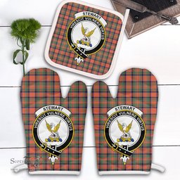 Scottish Stewart Royal Ancient Clan Crest Tartan Oven Mitt And Pot Holder Set (2 Oven Mitts + 1 Pot Holder)