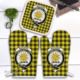 Scottish MacLeod Of Lewis Modern Clan Crest Tartan Oven Mitt And Pot Holder Set (2 Oven Mitts + 1 Pot Holder)