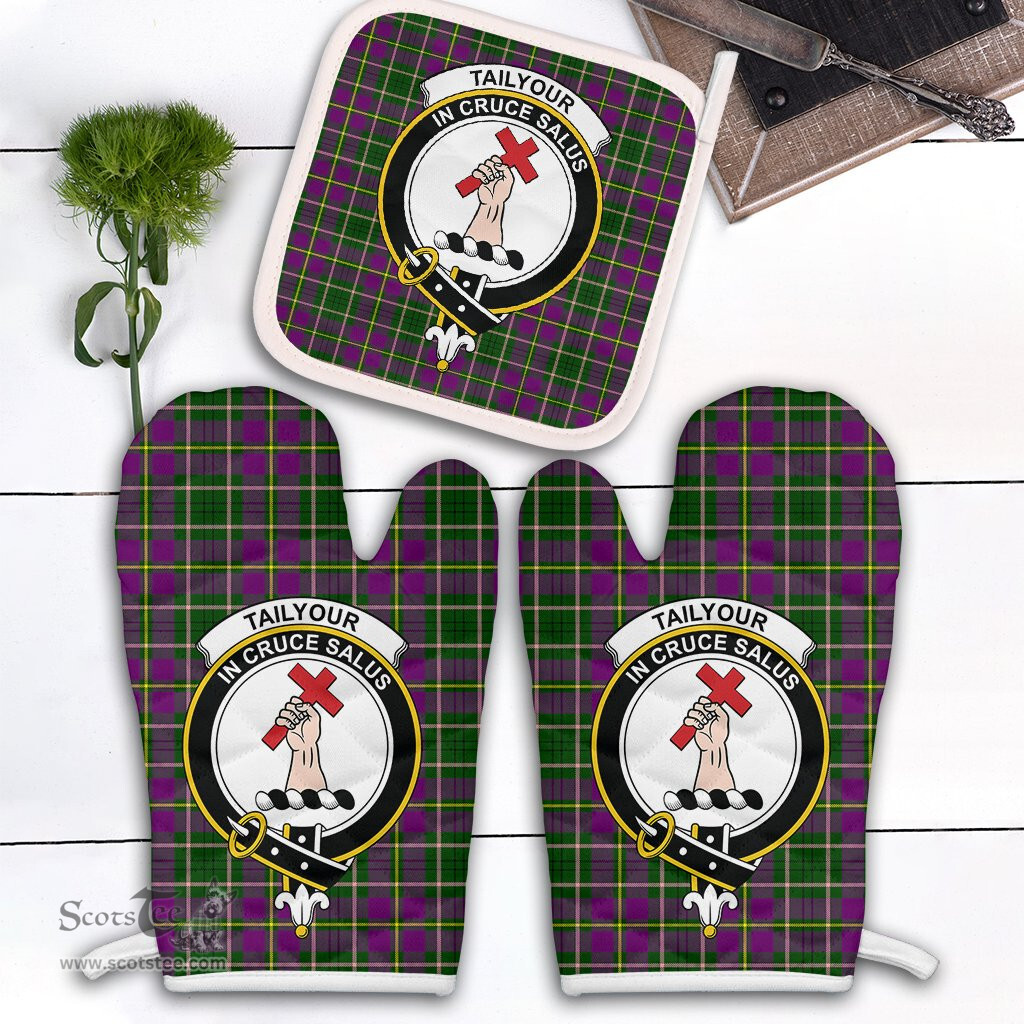 Scottish Taylor Clan Crest Tartan Oven Mitt And Pot Holder Set (2 Oven Mitts + 1 Pot Holder)
