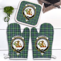 Scottish MacThomas Ancient Clan Crest Tartan Oven Mitt And Pot Holder Set (2 Oven Mitts + 1 Pot Holder)